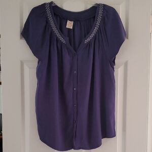 Faded Glory Deep Purple Blouse with Stitch Detail